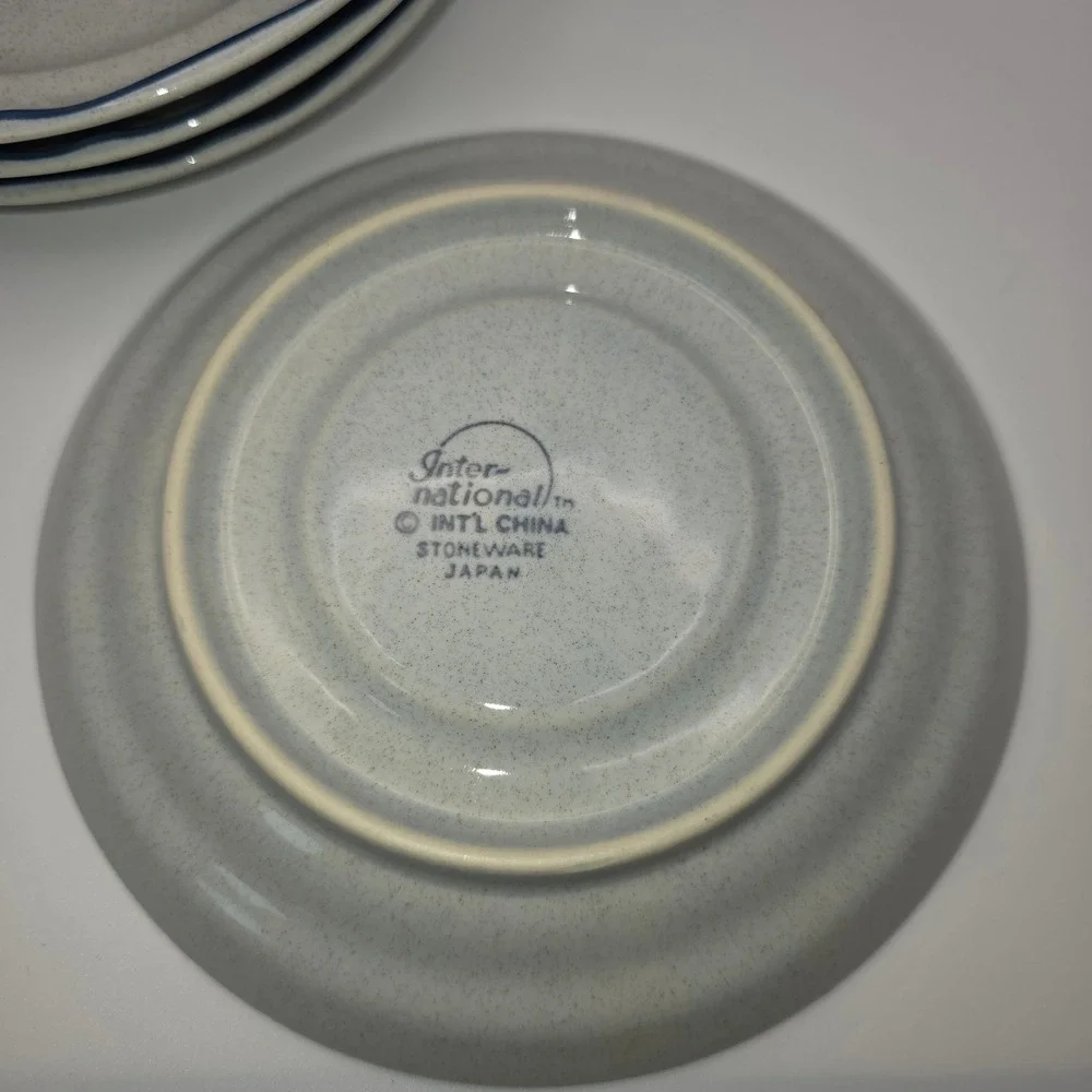 International China American‎ Patchwork Heritage Saucers Set of 4 Grey Blue Rim